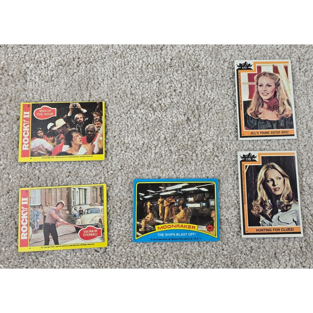 Topps Vintage Movie Trading Card Lot 5pc Rocky II Moonraker Charlie's Angels‎